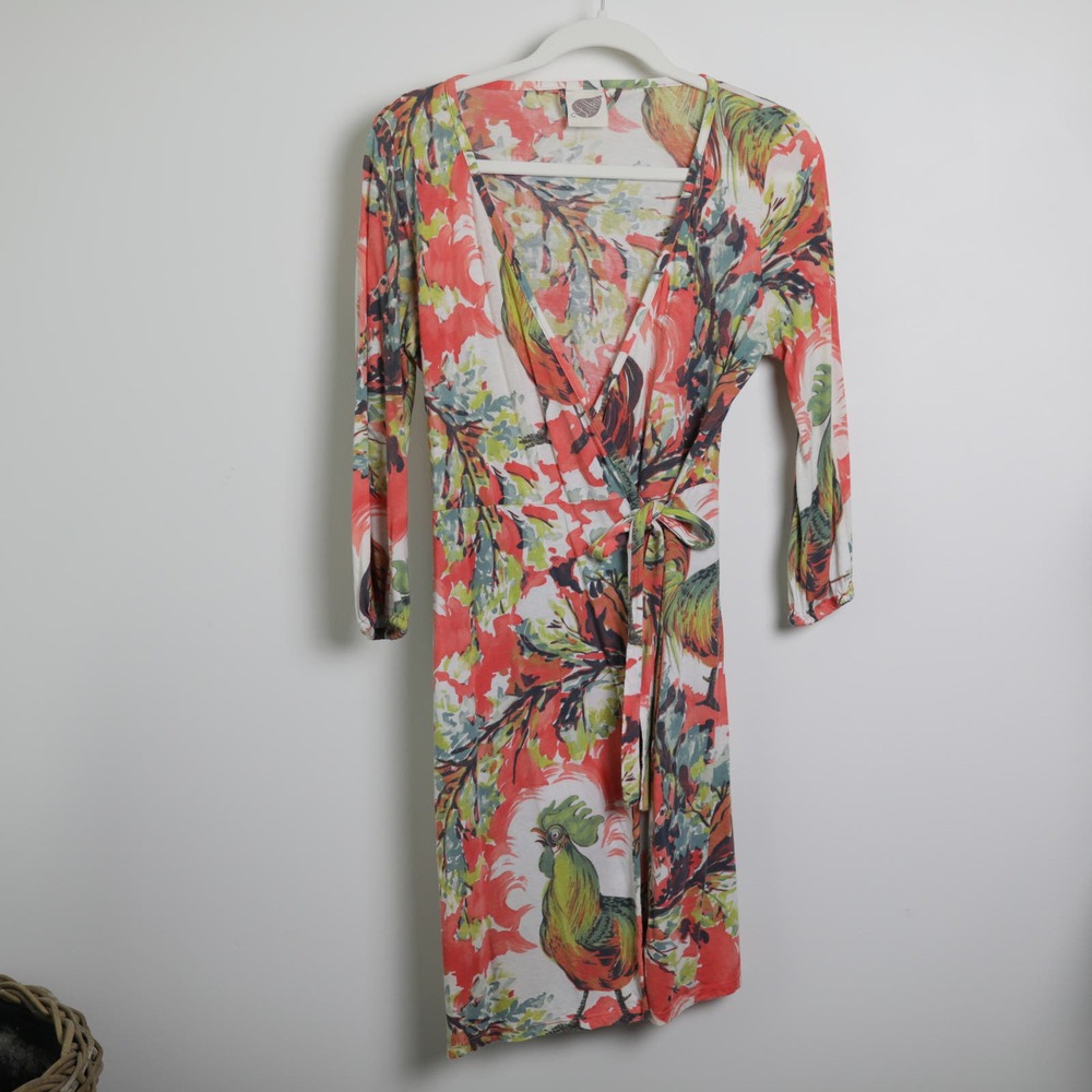 Anthropologie Lilka Capone Rooster Print Robe House Wrap Dress